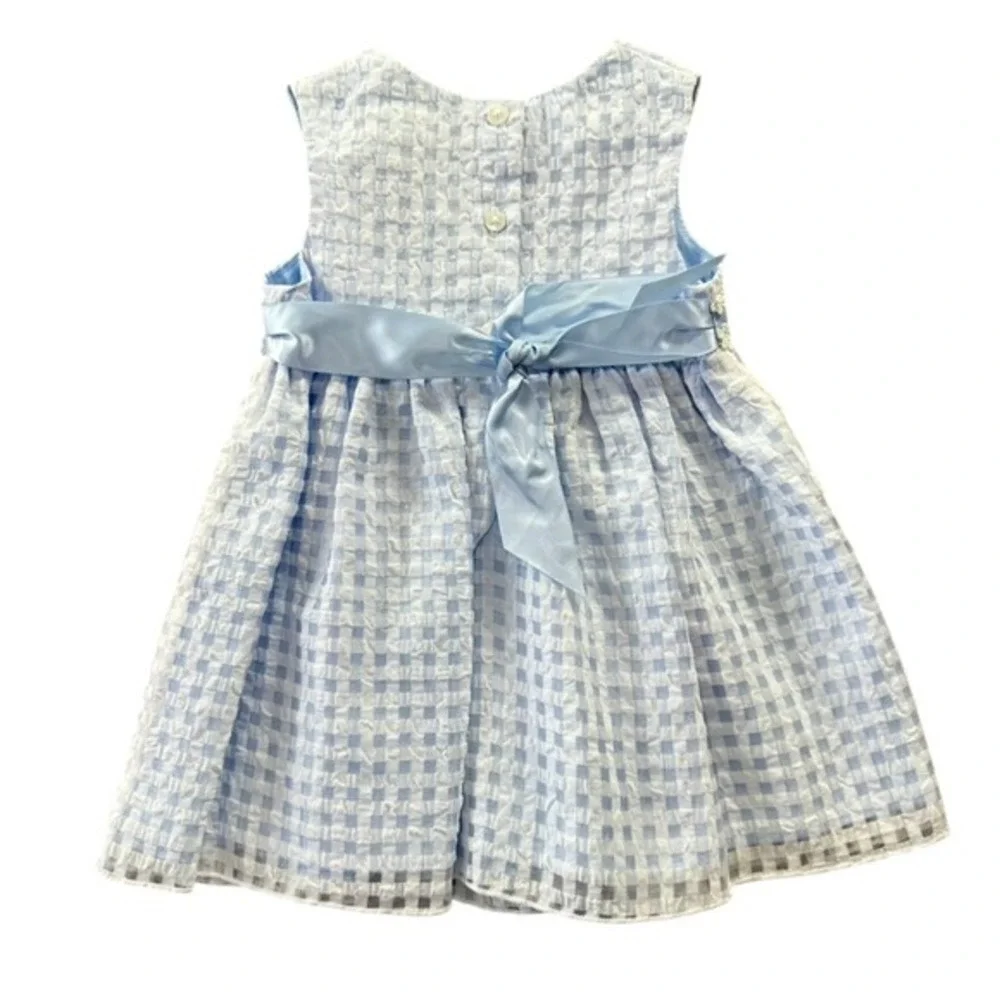 George Infants 12M Blue Gingham Seersucker Floral‎ Special Occasion Dress